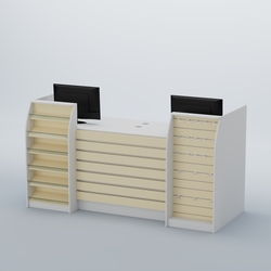 Ресепшен Атлант с накладными планками наклонными полками и экономпанелью №9, Белый + Крем Вайс