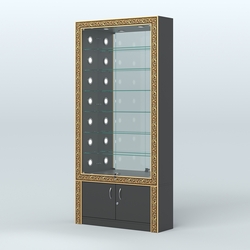 Витрина с декором и зеркальной задней стенкой №ВБА-32С, Черный