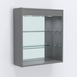 Витрина настенная №201-4Г открытая зеркальная с подсветкой, Темно-Серый