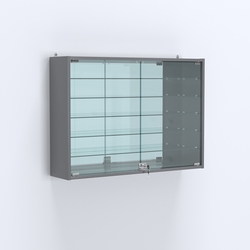 Витрина настенная №203-6А широкая зеркальная с пятью стеклянными полками, Темно-Серый