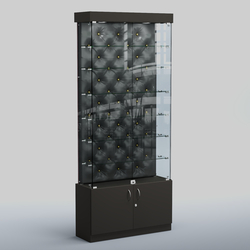 Высокая стеклянная витрина КАПИТОНЕ №31, Черный + Экокожа черная