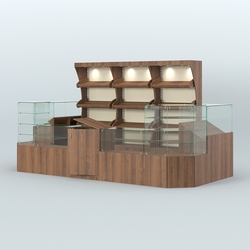 Пристенный павильон со стеклянными прилавками под выкладку хлеба и выпечки №2, Орех + Крем Вайс