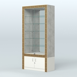 Витрина с декором и замками  из хрома №ВБА-503, Метрополитан Грей + Белый