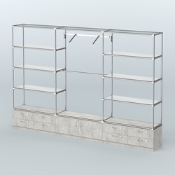 Торговая система ХРОМ без ДСП 3600 мм с тумбами Т14, Т21, зеркальными полками и поручнями №5, Метрополитан Грей