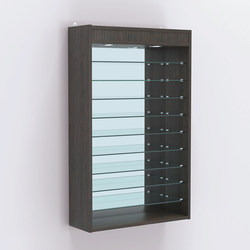 Витрина настенная №202-8Г открытая с девятью полками и зеркальной стенкой, Дуб Венге