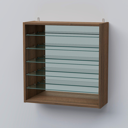 Витрина настенная №201-6Г открытая зеркальная с пятью полками из стекла, Орех