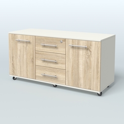 Тумба сервисная с 3 ящиками с замком и 2 фасадами Индиго Вуд, цвет дуб темный + белый, Белый + Дуб Сонома