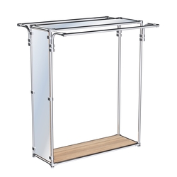 Хромированный прямоугольный стенд-вешало, торец-зеркало ZTD-38 №1-4 с полкой Зеркало 4 мм, Дуб Сонома