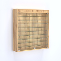 Витрина настенная №204-7А с фризом и девятью стеклянными полками, Дуб Золотистый