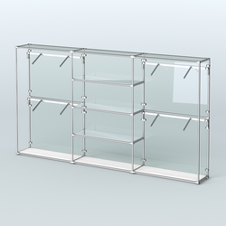 Торговая система ХРОМ (задняя стенка - стекло) 3600 мм с зеркальными полками и поручнями №5, Ясень Анкор светлый