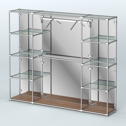 Торговая система ХРОМ (задняя стенка - зеркало) 2430 мм с прозрачными полками и поручнями №11, Орех