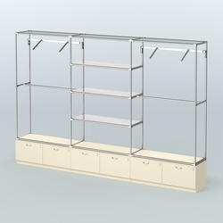 Торговая система ХРОМ без ДСП 3600 мм с тумбами Т15, зеркальными полками и поручнями №6, Крем Вайс