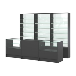 Комплект стеллажей с наклонными стеклянными полками SL-6 №12-1 и прилавков ЭК-03, Черный