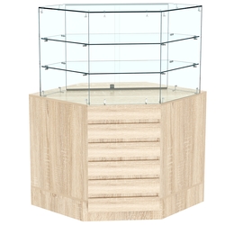 Торговый прилавок угловой со стеклянными шторками и фасадными панелями №15Э-02, Дуб сонома