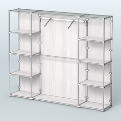 Торговая система ХРОМ (задняя стенка - ДСП) 2430 мм с полками ДСП и поручнями №11, Ясень Анкор светлый