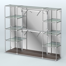 Торговая система ХРОМ (задняя стенка - зеркало) 2430 мм с прозрачными полками и поручнями №7, Дуб Венге