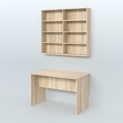 Распаковочный прямоугольный стол с антресолью для аптеки Р-02, Дуб Сонома