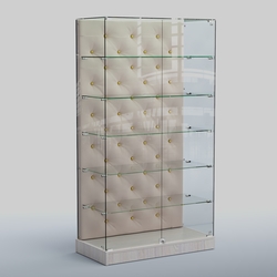 Низкая стеклянная витрина с КРЕМОВЫМ БАРХАТОМ ХП-505 (карета золото), Ясень светлый+01 C