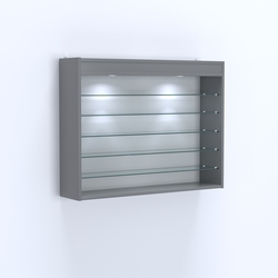 Витрина настенная №203-7Г открытая с пятью полками и фризом, Темно-Серый