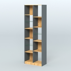 Стеллаж из ДСП серии ЛОФТ №8-3 с полками стекло 5 мм, Темно-Серый  + Дуб Золотистый