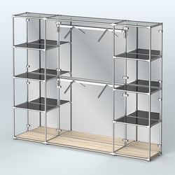 Торговая система ХРОМ (задняя стенка - зеркало) 2430 мм с тонированными полками и поручнями №7, Дуб Сонома