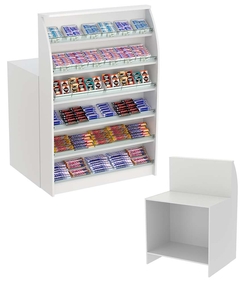 Торговый кассовый прилавок импульсных покупок с высоким фасадным стеллажом Импульс №2-1-900, Серый