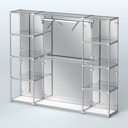 Торговая система ХРОМ (задняя стенка - зеркало) 3600 мм с зеркальными полками и поручнями №11, Ясень Анкор светлый