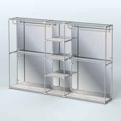 Торговая система ХРОМ (задняя стенка - зеркало) 3030 мм с полками ДСП и поручнями №4, Метрополитан Грей