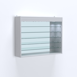 Витрина настенная №203-8Г открытая с пятью полками, зеркалом и подсветкой, Серый