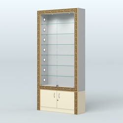 Витрина с декором и стеклянными дверками №ВБА-31С, Серый + Крем Вайс