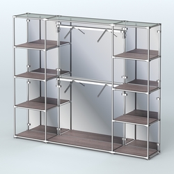 Торговая система ХРОМ (задняя стенка - зеркало) 2430 мм с полками ДСП и поручнями №7, Ясень Анкор темный