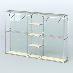 Торговая система ХРОМ (задняя стенка - стекло) 3030 мм с полками ДСП и поручнями №12, Крем Вайс