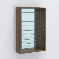 Витрина настенная №202-6Г открытая с девятью полками и зеркалом, Орех