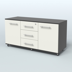 Тумба сервисная с 3 ящиками с замком и 2 фасадами Индиго Вуд, цвет дуб темный + белый, Черный + Белый