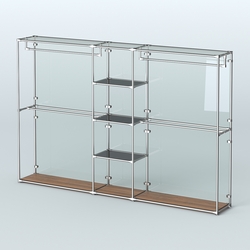 Торговая система ХРОМ (задняя стенка - стекло) 3030 мм с тонированными полками и поручнями №4, Орех