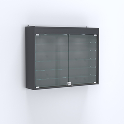 Витрина настенная №203-7А широкая с фризом и пятью стеклянными полками, Антрацит