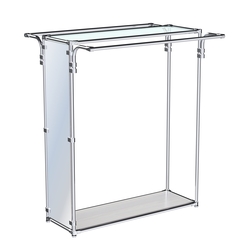 Хромированный стенд зеркальный ZTD-38 №1-1 с полкой стекло 6 мм (прозрачное), Ясень Анкор светлый