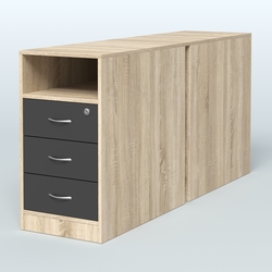 Тумба приставная/опорная двойная, Дуб Сонома + Черный