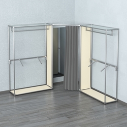 Примерочная с зеркалом из системы ХРОМ с поручнями №3-1, Крем Вайс