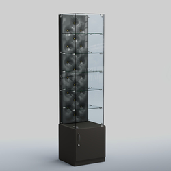 Высокая стеклянная витрина КАПИТОНЕ №506, Черный + Экокожа черная
