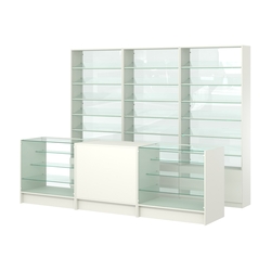 Комплект стеллажей с наклонными стеклянными полками SL-6 №12-1 и прилавков ЭК-04, Белый