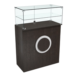 Торговый прилавок прямоугольный с декоративной накладкой и одной полкой КРУГ №2, Дуб Венге