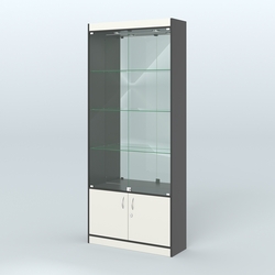 Витрина зеркальная из ДСП с дверками для аптеки №1-300-3, Черный + Белый