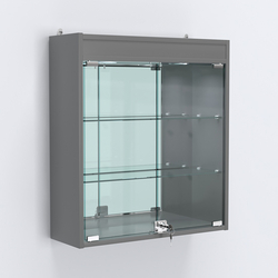 Витрина настенная №201-4А с подсветкой и зеркалом, Темно-Серый
