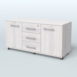 Тумба сервисная с 3 ящиками с замком и 2 фасадами Индиго Вуд, цвет дуб темный + белый, Ясень Анкор светлый