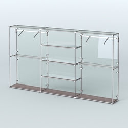 Торговая система ХРОМ (задняя стенка - стекло) 3600 мм с зеркальными полками и поручнями №10, Ясень Анкор темный