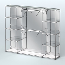 Торговая система ХРОМ (задняя стенка - зеркало) 3600 мм с зеркальными полками и поручнями №7, Ясень Анкор светлый