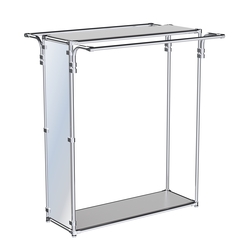 Хромированный глубокий стенд-вешало с усиленными поручнями, торец-зеркало ZTD-11 №1-3, полки ДСП 16 мм, Серый