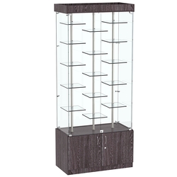 Стеклянная торговая витрина с двойными регулируемыми по высоте полочками Фрактал №1-2, Ясень Анкор темный - U31105