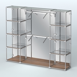 Торговая система ХРОМ (задняя стенка - зеркало) 3600 мм с зеркальными полками и поручнями №7, Орех